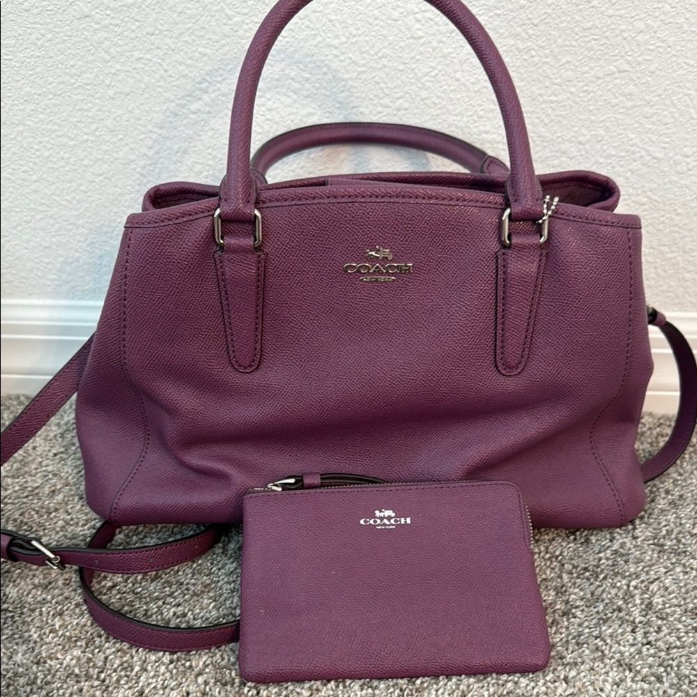 Coach Purple Satchel with Structured Design and Minimalist Style